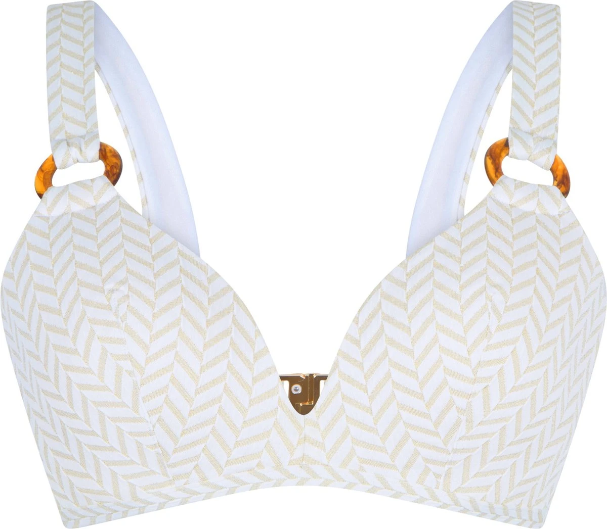 LingaDore - Fishbone Triangel Bikini Top - Maat 42E - Goud Wit - Dames 1 LingaDore - Fishbone Triangel Bikini Top - Maat 42E - Goud Wit - Dames
