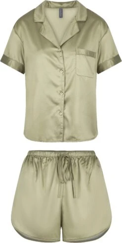 LingaDore Satijn Shortama Set - 6801SET - Olijf - S -Lingadore 605x1200 14